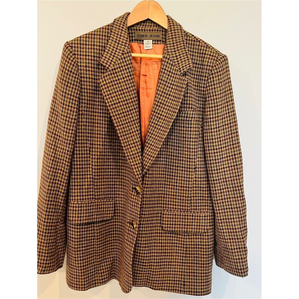 Jones Jeans Vintage Brown Houndstooth Blazer with Orange Lining